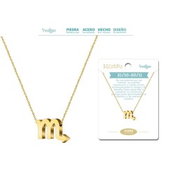 Collar Zodiaco Signo Escorpio Acero Color Dorado - Implantacion Coleccion Constelaciones Zodiaco